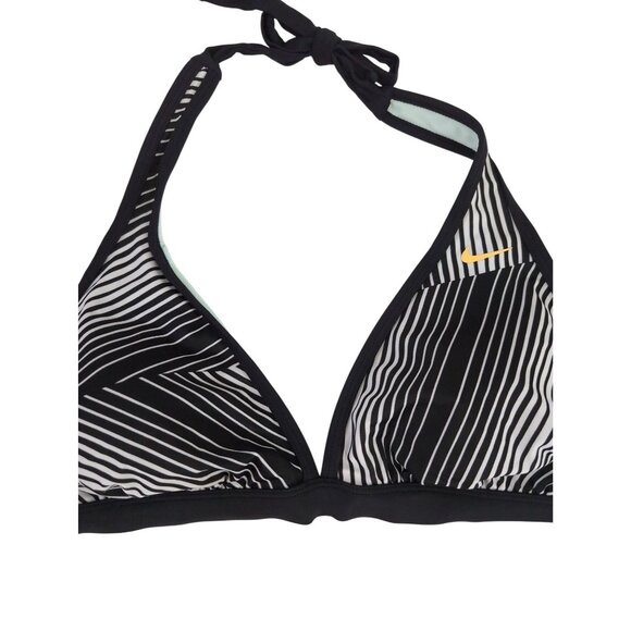 Nike Triangle Bikini Top Womens 14 Black White Stripe Tie Back Removable Pads - Picture 2 of 7